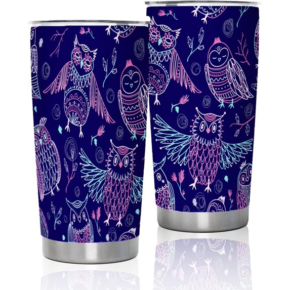 Owl Insulated Tumbler Cute Animal Pattern Vacuum Double Wall Stainless Steel Tumbler with Lid 3D Novel Coffee Cup Traval Mug Gift for Owl Lover, Daughter, Mom (20oz Owl Tumbler)