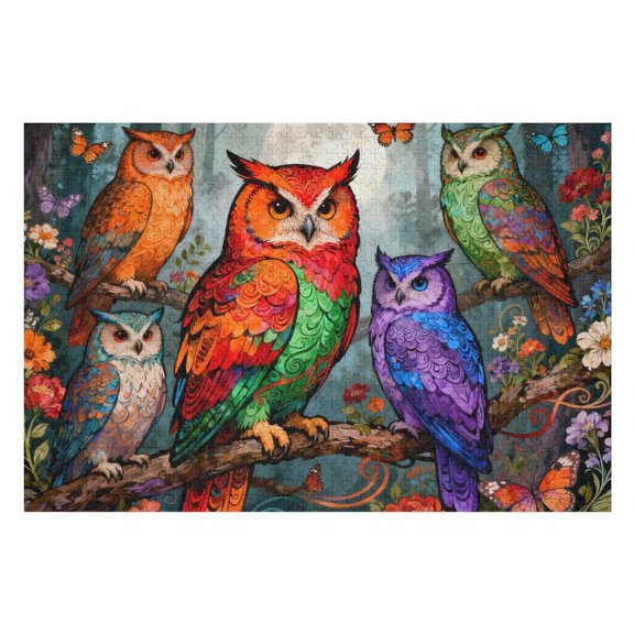 Owl Jigsaw Puzzles for Adults 500 Pieces Flower Owl Painting Wooden Jigsaw Puzzle Colorful Animal Owls Puzzle for Family Friends Challenging Game Home Decor