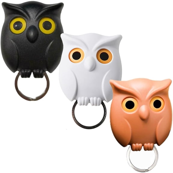 Owl Key Holder, Night Owl Magnetic Wall Key Holder Owl Key Hooks, Automatic Open Close Eyes Owl Key Holder with Wall Self-Adhesive Tape (3Pcs)Q