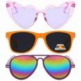 thumbnail image 1 of Owl Kid's Assorted 3 Pack Sunglasses – Cute Transparent Purple Heart, Orange Retro, & Purple Mirror Aviator Styles for Toddlers and Kids | UV Protection, Durable and Stylish Sunglasses for Boys Girls, 1 of 9