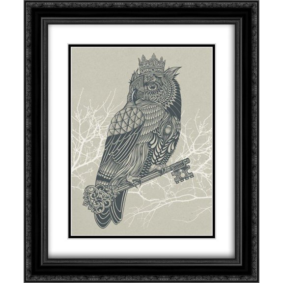 Owl King 2x Matted 20x24 Black Ornate Framed Art Print by Caldwell, Rachel