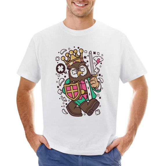 Owl King Vintage T-shirt Mens Cotton Classic Crewneck Short Sleeve Tees Unisex White 2XL