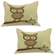 thumbnail image 1 of Owl Knitted Quilt Pillowcover Set of 2, Owl Sitting on Branch Eyesight Animal Humor Pastel Retro Modern Graphic, Standard Queen Pillow Sham Bedroom, 30" x 20", Brown Cream Teal, by Ambesonne, 1 of 1