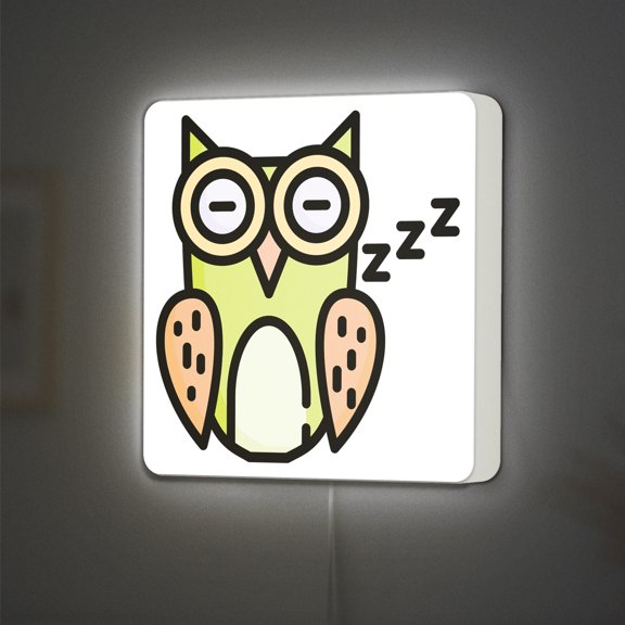 Owl LED Lightbox - Bird Hunter Sleepy Wildlife Decor, Custom Led Sign for Home Office Shop Decor (Width 12 inch, 30cm)