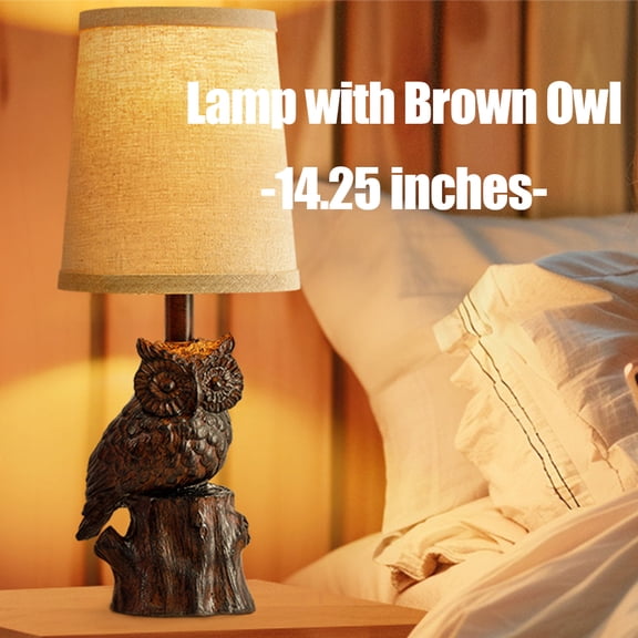 Owl LED Table Lamp for 14.25" Living Room Farmhouse Bedside Resin Single Lamp with Brown Owl Lamp Shape for Bedroom Retro Rustic Nightstand Lamp