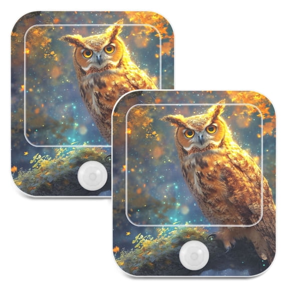 Owl Leaves Night Lights Plug into Wall LED with Auto Light Sensor Warm Light for Kids Hallway Bedroom Living Room Kitchen Bathroom Set of 2