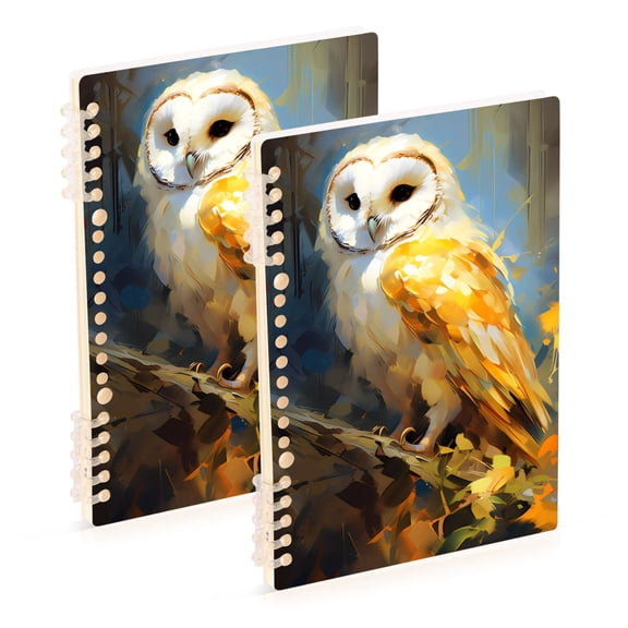 Owl Leaves Painting Ring Binder Notebook Journey Note Diary College Ruled Spiral Notebook Study Loose Leaf Paper A5 60 Pages
