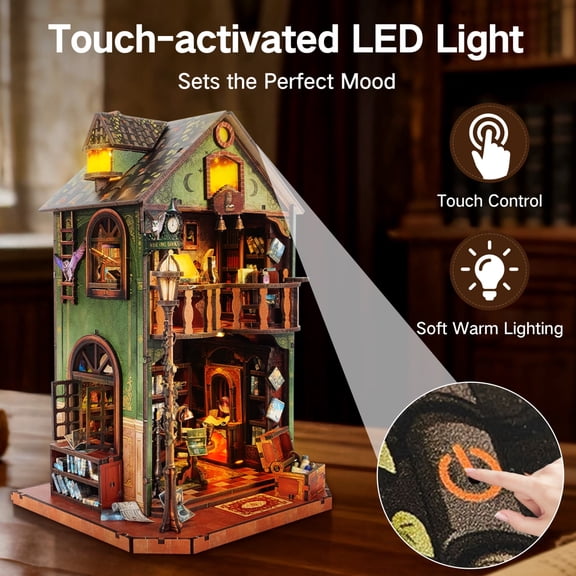 Owl Library Book Nook Kit,3D Wooden Puzzle,DIY Miniature House Model Kit for Adults,Dollhouse Craft Kit Birthday Gift for Teens & Adults