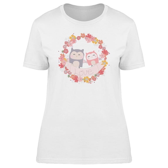 Owl Love Floral Wreath T-Shirt Women -Image by Shutterstock, Female XX-Large