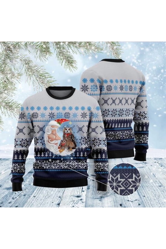 Owl Love Santa Moon 3D Christmas Sweater, Christmas Sweater, 3D Sweater, Funny Xmas Sweaters