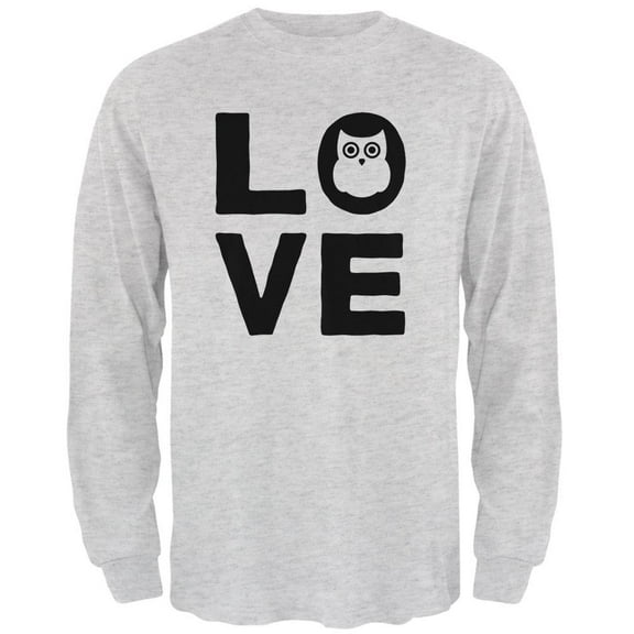 Owl Love Series Mens Long Sleeve T Shirt Light Heather Grey MD