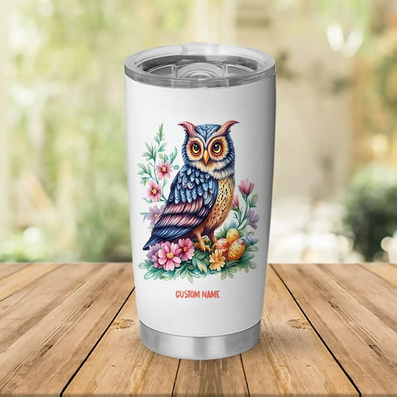 Owl Lover Personalized Tumbler 20oz With Handle & Straw – Stainless Travel Coffee Cup With Lid – Cute Bird Gift For Women – Animal Design With Custom Name KL3rL7