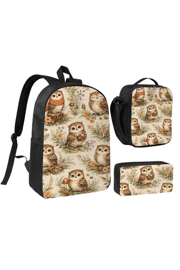 Owl Lovers Cute Forest Animal Backpack Set 3pc Including Backpack, Lunch Bag and Pen Bag Combination