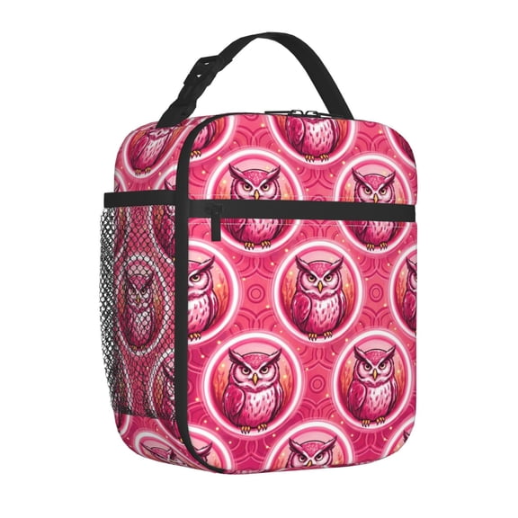 Owl Lunch Box, Retro Gentleman Circus Insulated Meal Pack, Reusable Reinforced Structure Thermal Tote, Unique Stripped Hand-Held Daily Carrier for Adults