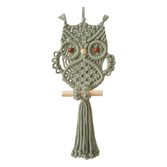 Owl Macrame Tapestry, Wall Hanger Woven Wall Hanging Long Tassel Woven Bohemian Tapestry for Living Room Apartment Decoration Green
