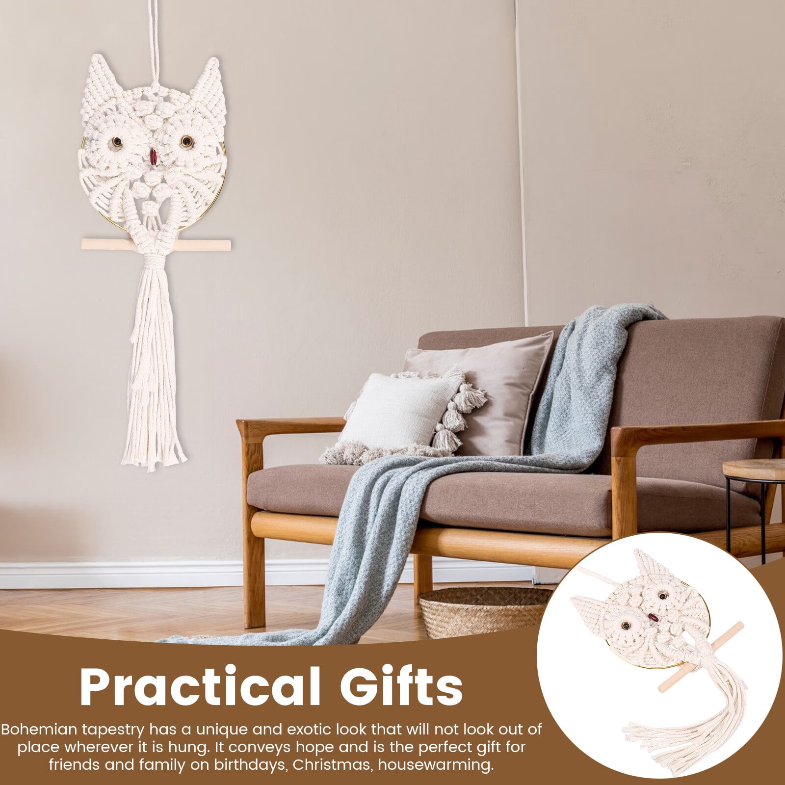Hand-Woven Owl Macrame Wall Hanging main image 0