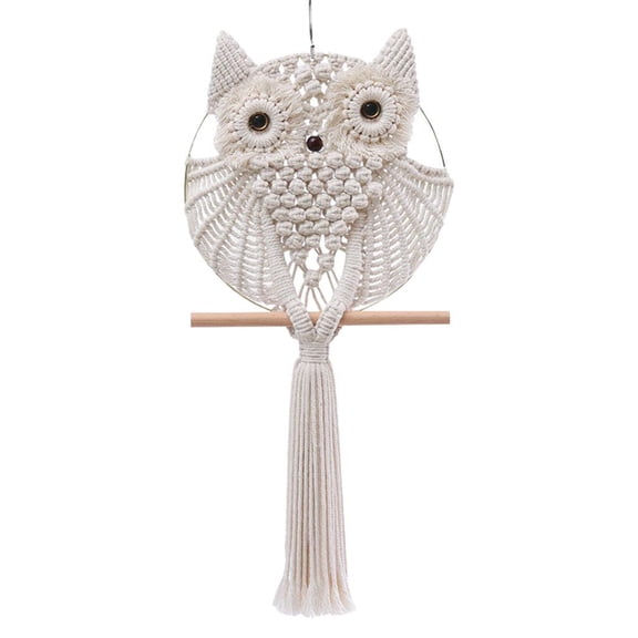 Owl Macrame Wall Hanging Tapestry decor Handmade Woven Ornament Wall Mount hanger for Home Bedroom