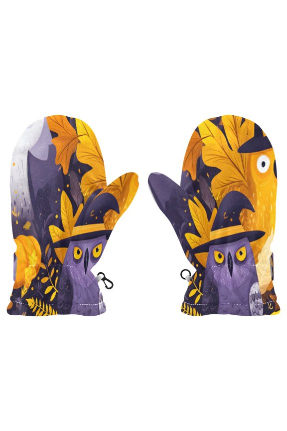 Owl Mage Witch Cauldron Pattern Cold Weather Mittens Cozy Gloves with Adjustable Fit Perfect for Outdoor Fun