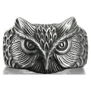BYSILVERSTONE Owl Mens Ring in Oxidized Silver, Cool Birds of Prey Ring For Boyfriend, Engraved Animal Ring For Men, Pinky Bird Ring, Husband Ring Gift