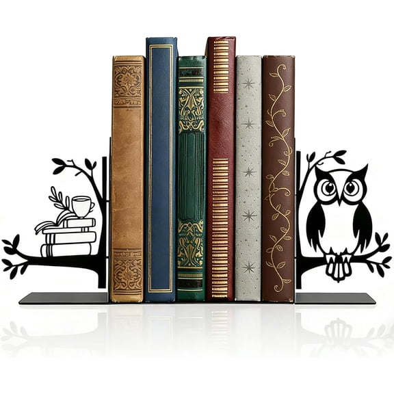 Owl Metal Bookends for Shelves, Vintage Black Owl Decorative Book Ends, Heavy Duty Rustproof Book Stoppers for Home Office & Study Desk, Ideal Gift for Owl Lovers & Book Lovers