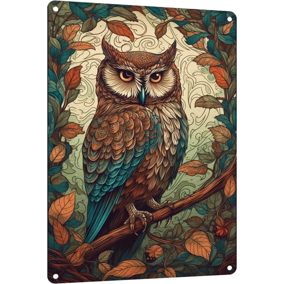 Owl Metal Sign Poster, 12x8 Inch Tin Wall Decor for Home Office and Plant Room