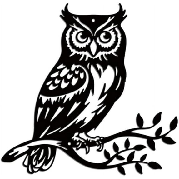 Owl Metal Wall Art Decor Bird on Branch Silhouette Sculpture Wall Decor Leaves with Birds Metal for Farmhouse Home Balcony Garden Courtyard Bedroom Office Outdoor 11.8x11.5 Inch Black