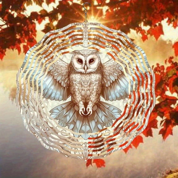 Owl Metal Wind Chime Dual Direction Rotating Spiral Design 3D Design Dynamic Wind Chimes Sway in The Wind with Spinning Outdoor Garden Decor Easy Install No Power Needed Hanging Decoration
