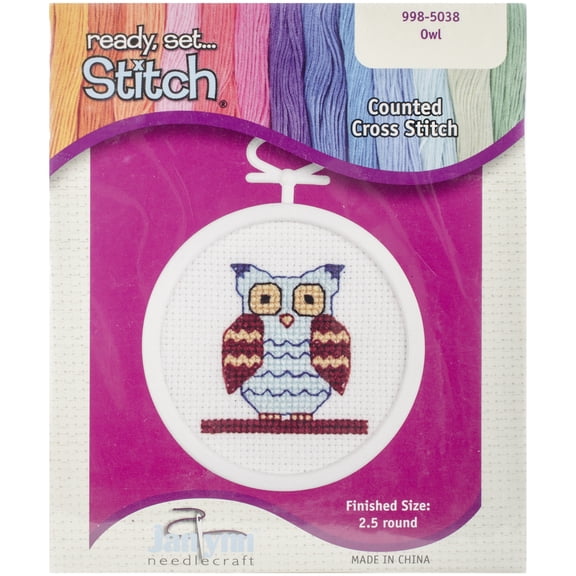 Janlynn Mini Counted Cross Stitch Kit 2.5" Round-Owl (18 Count)