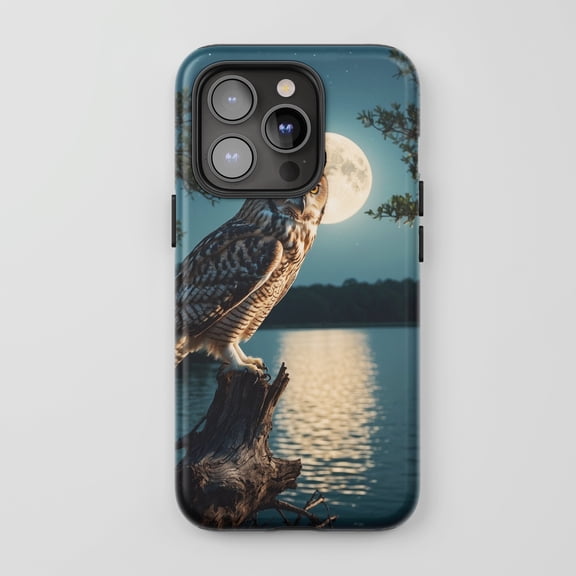 Owl Moon For All iPhone Series Protective Phone Case Wildlife Night Sky Nature Theme Deep Blue Teal