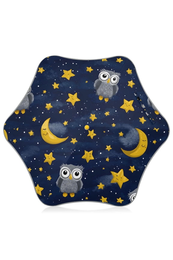 Owl Moon Pattern Kids Umbrella Rain Umbrella Clear Grip Handle Folding Umbrellas UV50+ 35in