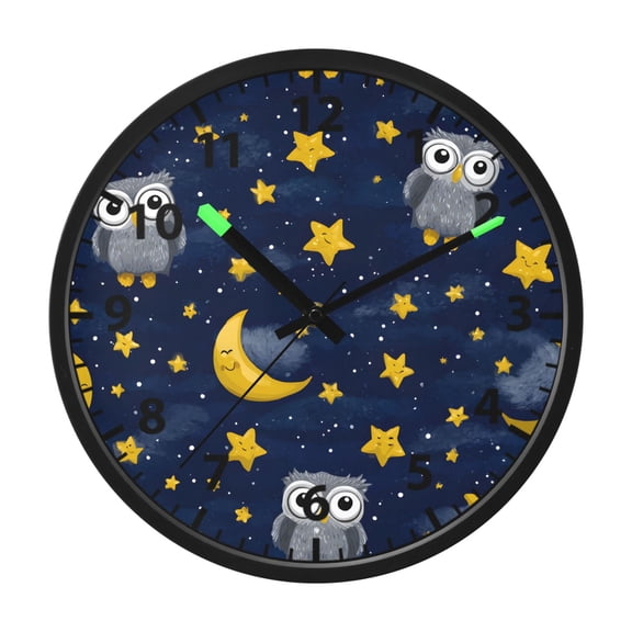 Owl Moon Pattern Wall Clock 12 Inch Voice Activated Night Light Silent Non Ticking