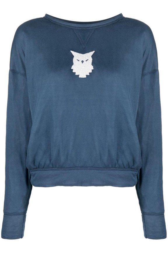 Women's Owl Motif Sweater Blue Sizes standard XXXS-7XL