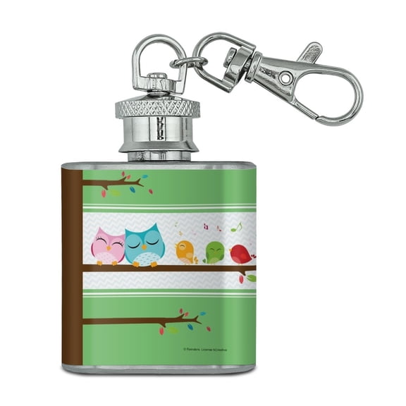 Owl Musical Song Serenade Stainless Steel 1oz Mini Flask Key Chain