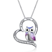 YAFEINI Owl Necklace Sterling Silver I Love You Forever Heart Owl Gifts for Women