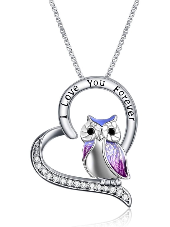 Owl Necklace Sterling Silver I Love You Forever Heart Owl Gifts for Women