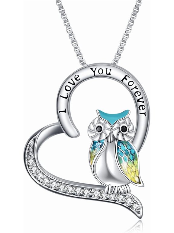 Owl Necklace Sterling Silver I Love You Forever Heart Owl Gifts for Women