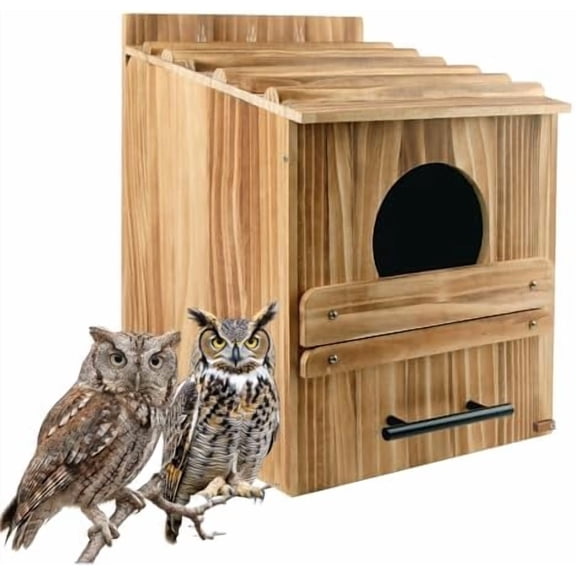 Owl Nesting Box 17" x 12.5" x 12.5" (Extra Wide), Wooden Owl Boxes for Outside, Large Bird Houses for Outdoors - Habitats for Screech, Boreal, Saw-Whet & Elf Owls$$Garden & Patio