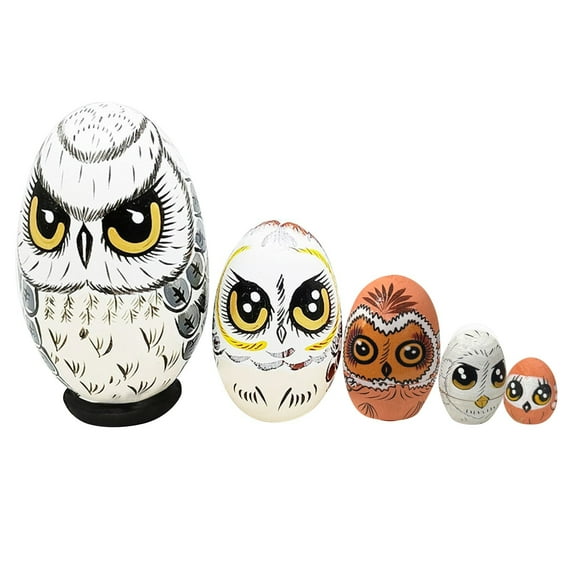 Owl Nesting Doll Eggs Ornament, Wooden Matryoshka Nesting Dolls For Kids And Home Decoration, Easter Gift With Colorful Vests And Flowers Design