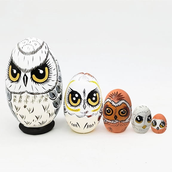 Owl Nesting Dolls Set - Handpainted Wooden Stacking Figurines With Egg - Shape Design, Decorative Collectible For Home, Office, ' Room, Gifting