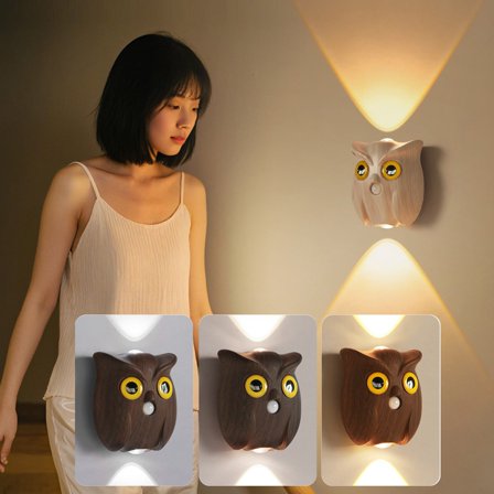 Owl Night Light Motion Sensor Wall Lamp with Magnetic Base Adjustable Brightness Beige
