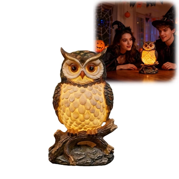 Owl Night Light Statue with LED Lights, Outdoor Owl Figurine Sculpture for Porch Patio Lawn Garden, Cute Owl Decor for Yard Deck Spring Summer, Housewarming Gift for Women Men Owl Lover