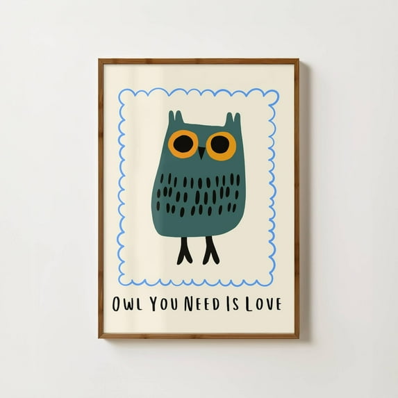 Owl Nursery Print Woodland Nursery Art Animal Nursery Decor Blue Room Prints Eclectic Nursery Wall Art Colorful Nursery Illustration Home Decor #1156, Stretched Canvas Size 12x18