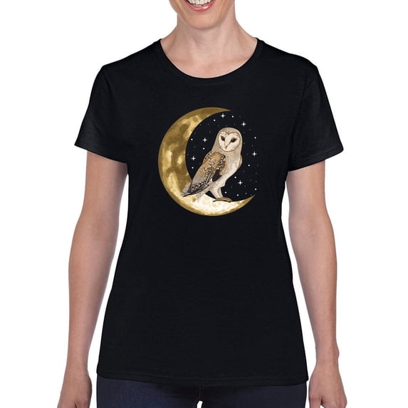 Owl On The Moon T-Shirt Women -Smartprints Designs, Female Small