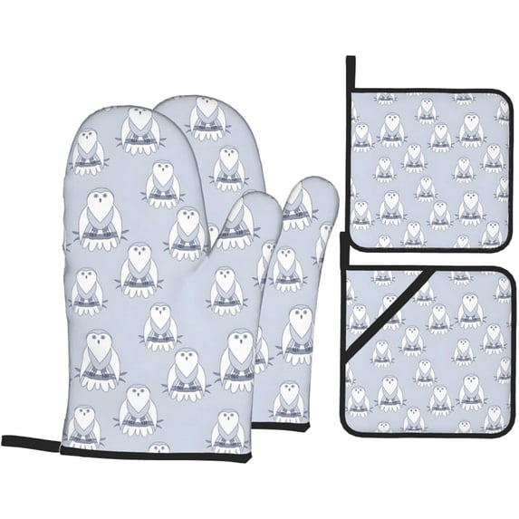 Owl Oven Mitts and Pot Holders Sets 4 pcs, Kitchen Oven Gloves Heat Resistant Cooking Gloves Non Slip Oven Mitts Gloves Set Hot Pads BBQ Gloves for Chef, Cooking