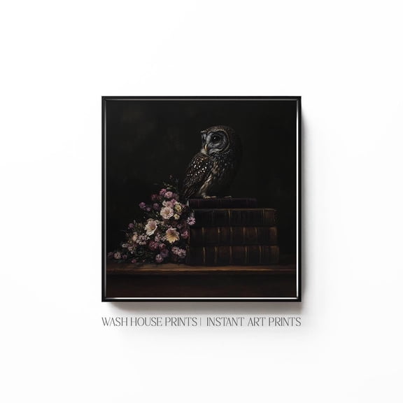 Owl Owl Wall Art Dark Academia Owl Poster Vintage Owl Witchy Wall Art Vintage Book Art Reader Gift, F038, 8x12 UNFRAMED