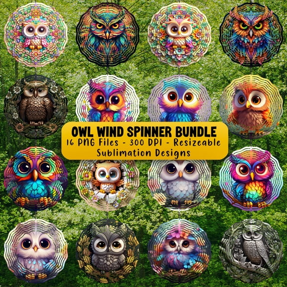 Owl Owls 10 Inch Metal Wind Spinner, 3D Kinetic Outdoor Hanging Garden Decor for Yard Patio, Gift for Women and Men