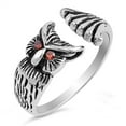 thumbnail image 1 of Owl Oxidized Simulated Garnet Open Ring 925 Sterling Silver Band Red CZ Jewelry Female Size 6, 1 of 4