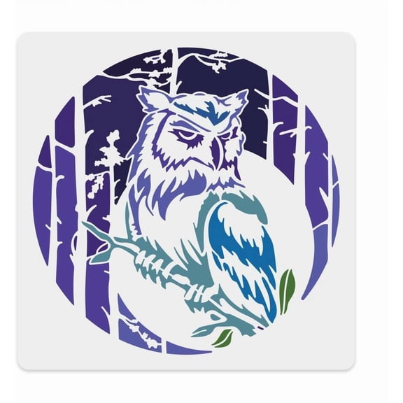 Owl Painting Stencil 11.8x11.8 Inch Forest Moon DIY Art and Craft Stencils Hollow Out Drawing Painting Template