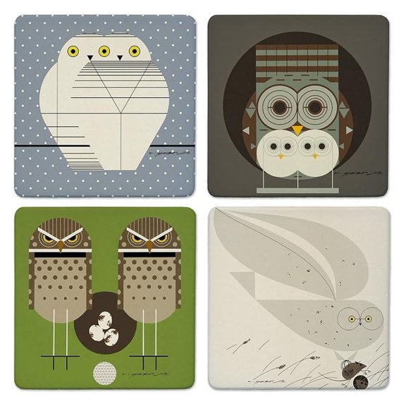 Owl Pals Absorbent Stone Coaster Set