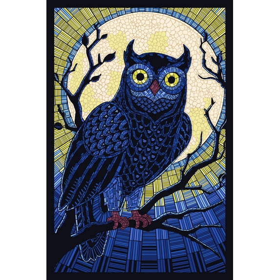 Owl, Paper Mosaic (9x12 Wall Art Print, Home Decor)